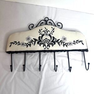 Decorative Embroidered Dark Boho Victorian Style Wall Hanger Rack w/ 6 Hooks